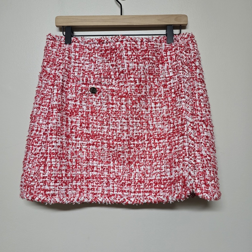 Sandro Paris Red Wrap Effect Metallic Tweed Meridan Mini Skirt Sz‎ 42 NWT $295 - Picture 2 of 12